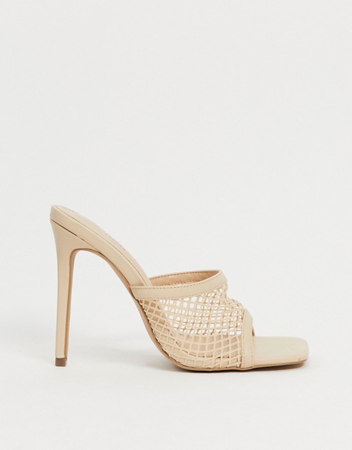 Simmi London Samia mules with square toes in beige mesh
