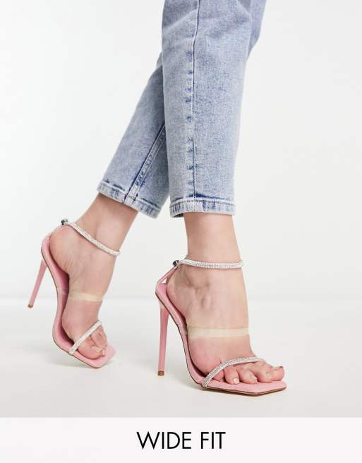 SIMMI London - Sandalen met brede pasvorm, hak en versiering in roze slangenprint 