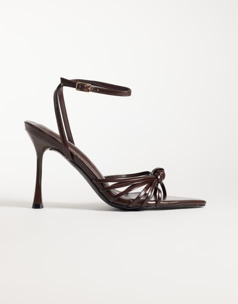 Simmi London - Sandalias de tacón de corte ancho Deja con detalle de nudo en PU marrón - view 1