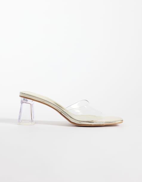Simmi London - Sandalias Deena de corte ancho con tacón bloque en transparente y dorado - view 1