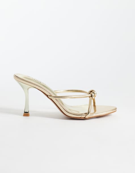 SIMMI London - Sandalias dorado metalizado estilo mules de tacón con detalle anudado Maribel - view 1