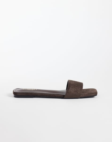 Simmi London - Sandalias planas tipo slip-on Anika con relieve en marrón de ante sintético - view 1