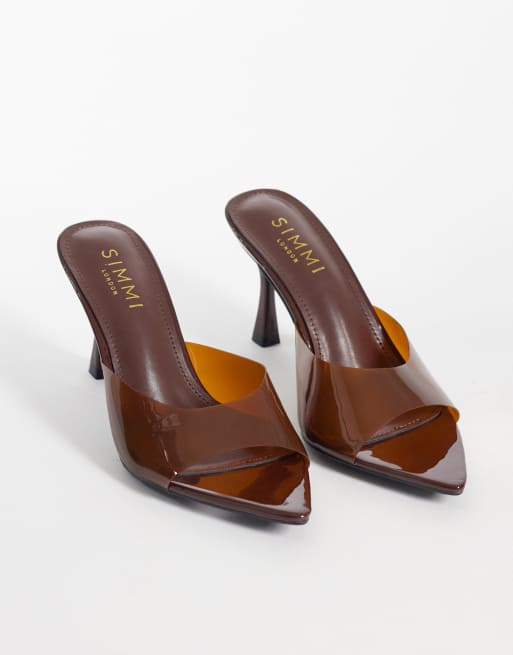 Simmi London Santo Wide Fit heeled mule sandals in chocolate, 2 of 4