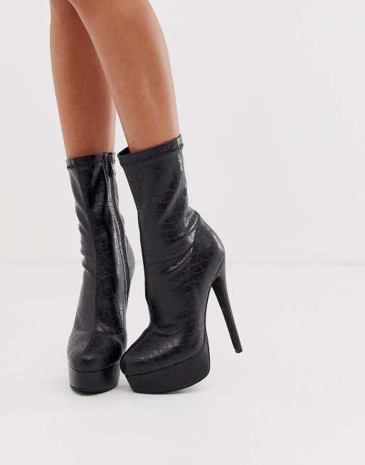 Simmi London Scandal Black Croc Platform Boots Asos