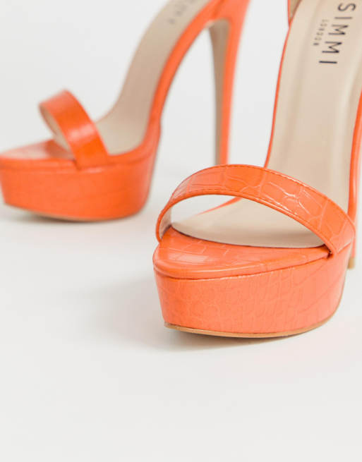 Simmi London Scandal orange croc effect plaform sandals, 2 of 4