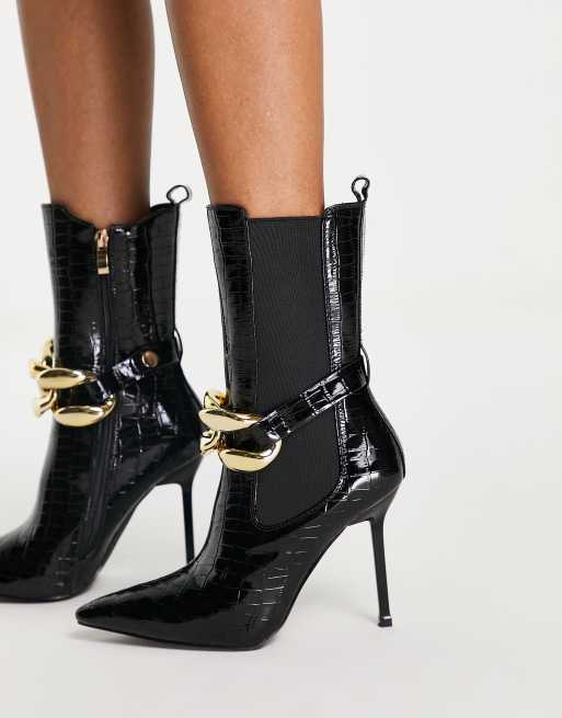 Simmi London – Schwarze Stiefeletten mit hohem Absatz und Kettendetail, 4 von 4