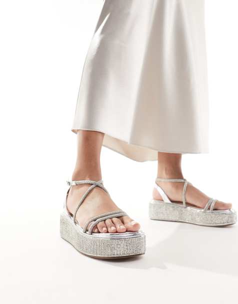 Simmi London Sea chunky flat sandal in embellished silver - view 1