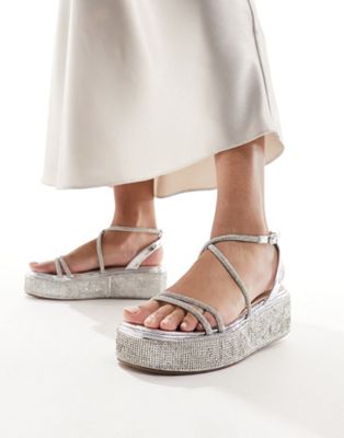 Simmi London Sea chunky flat sandal in embellished silver