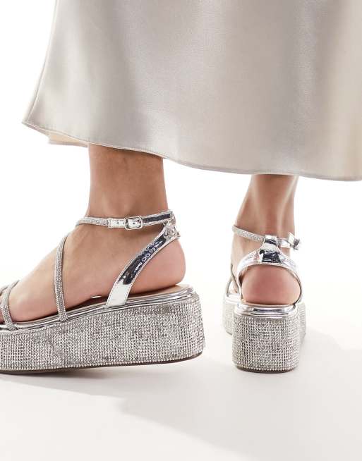 Simmi London Sea chunky flat sandals in embellished silver ASOS