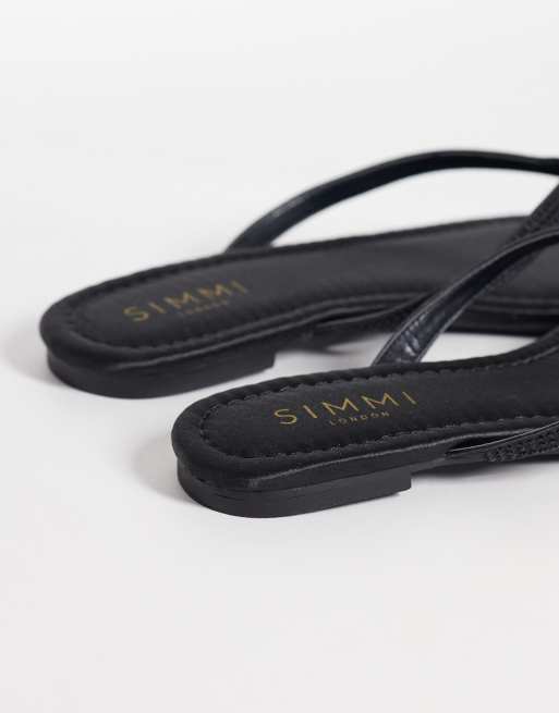 SIMMI London – Selene – Svarta, utsmyckade flip flops i satin, 4 av 4