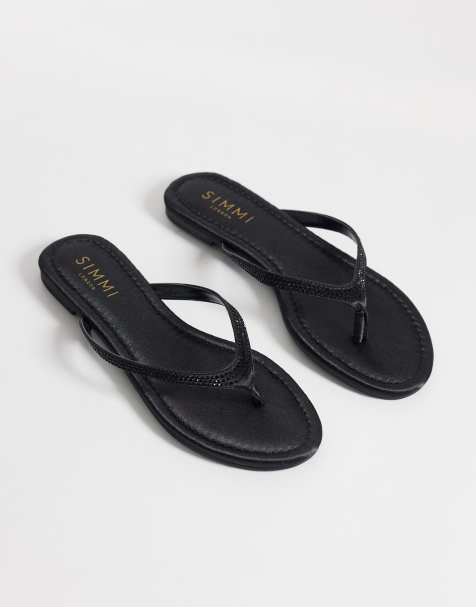 Simmi London - Selene - Teenslippers met brede pasvorm en versiering in zwart satijn - view 1