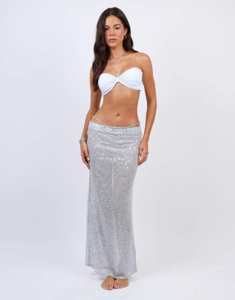 Simmi London Sequin beach maxi skirt in blue