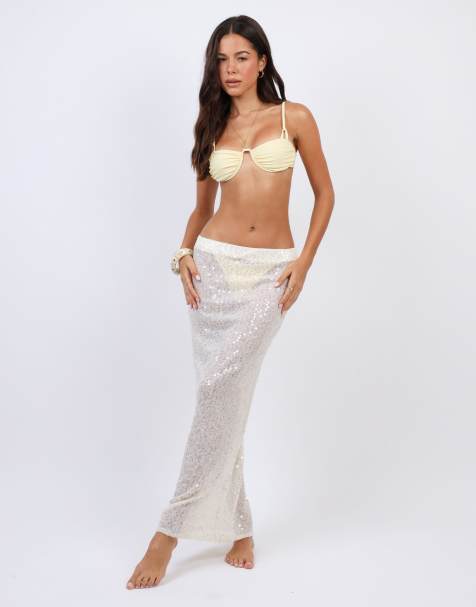 Simmi London Sequin beach maxi skirt in cream
