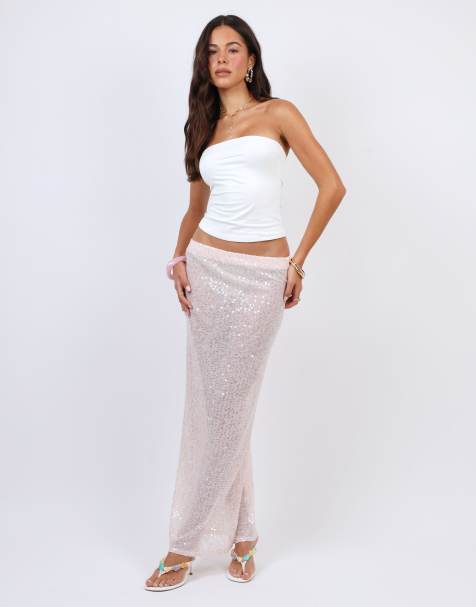 Simmi London Sequin beach maxi skirt in pink