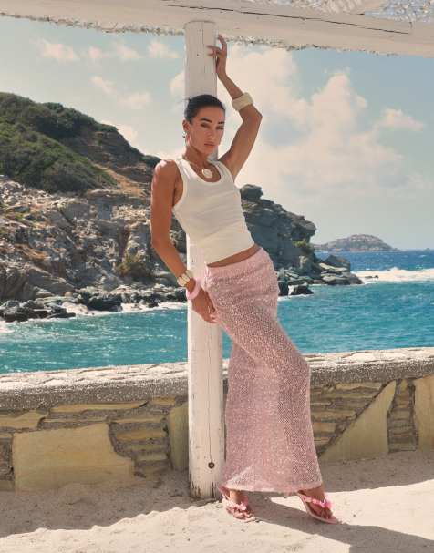 Simmi London Sequin maxi beach skirt in pink - view 1