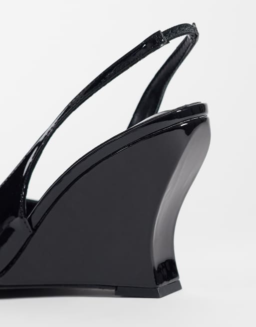 Simmi London Sequin slingback wedge shoes in black patent, 4 of 4