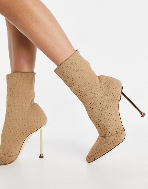 Simmi London Shae sock boots with gold heel in beige
