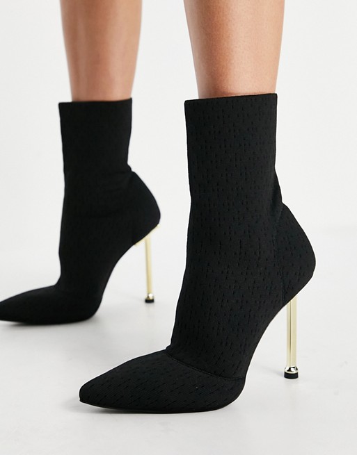 Simmi London Shae sock boots with gold heel in black