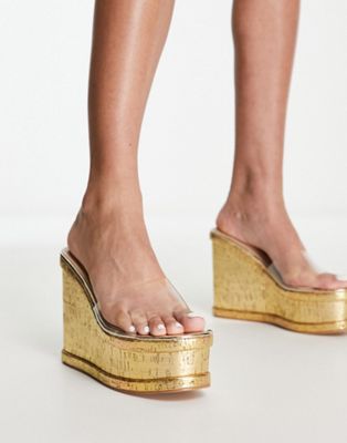 Simmi London Shanda cork wedge sandal in clear  - ASOS Price Checker