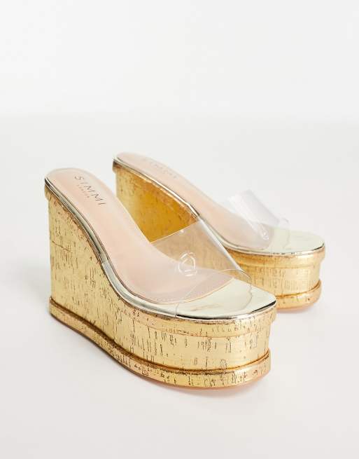 Clear cork cheap wedge heels