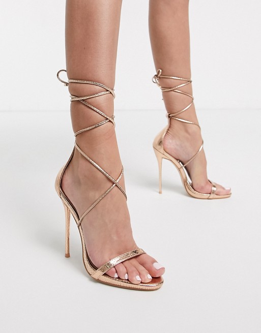 Simmi London Shania ankle tie heeled sandals in rose gold