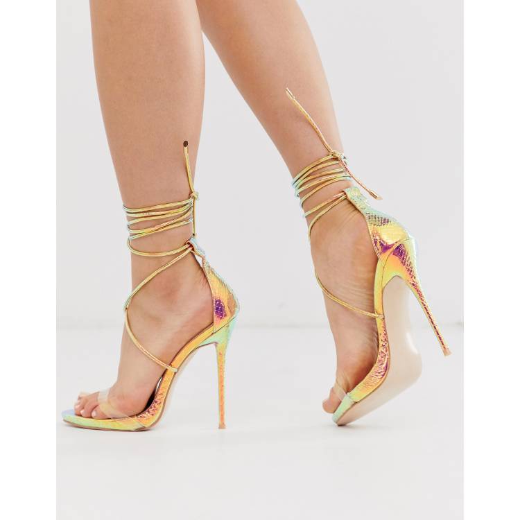 Iridescent lace up heels sale