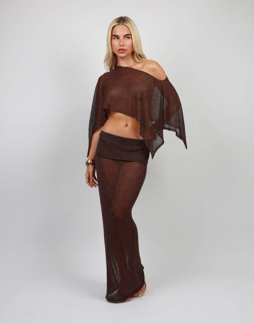 Simmi London Sheer knit cape top in brown, 2 of 4