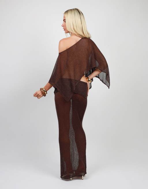 Simmi London Sheer knit cape top in brown, 3 of 4