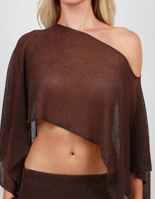 Simmi London Sheer knit cape top in brown, 4 of 4