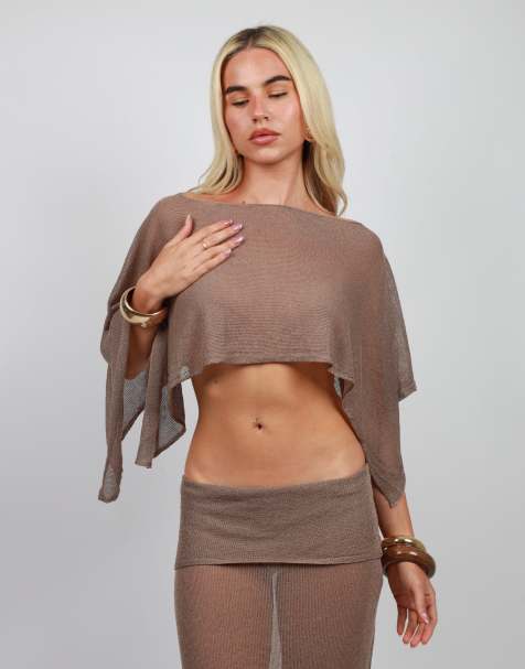 Simmi London Sheer knit cape top in mocha - view 1