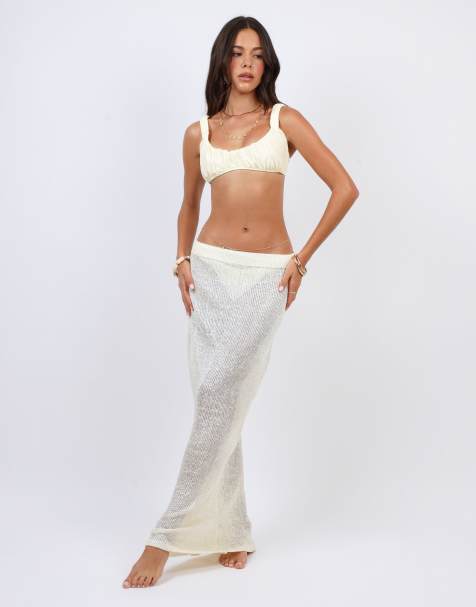 Simmi London Sheer sequin knit co-ord maxi skirt in yellow - view 1