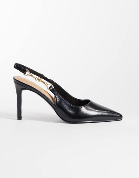 Simmi London Shivi pointed slingback heeled shoes with gold embellishment in black PU - view 1
