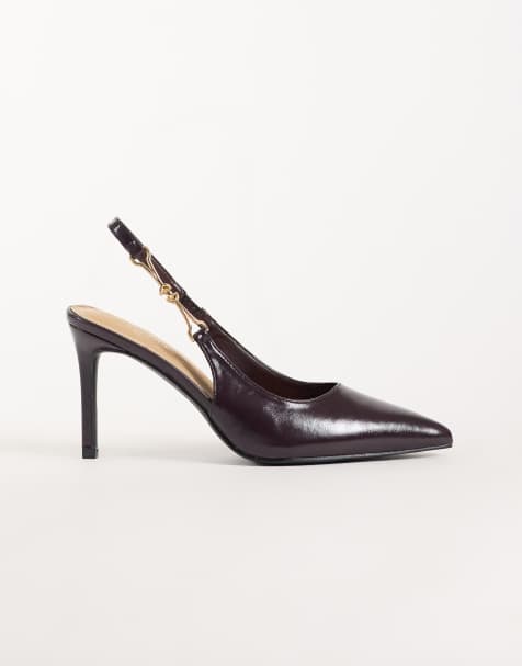 Simmi London Shivi pointed slingback heeled shoes with gold embellishment in burgundy PU - view 1