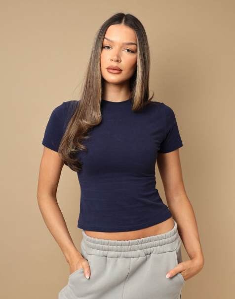 Simmi London Short sleeve soft touch t-shirt in navy - view 1