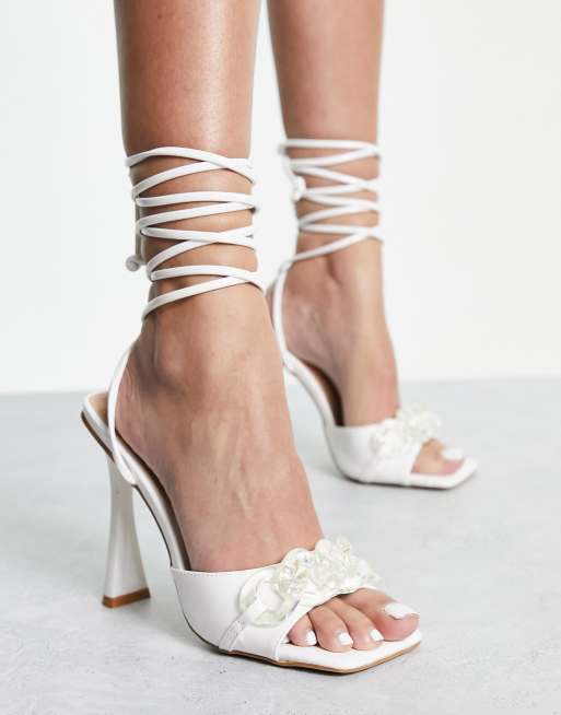 White lace best sale up sandal heels