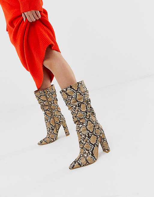 Simmi London snake ruched knee high boots