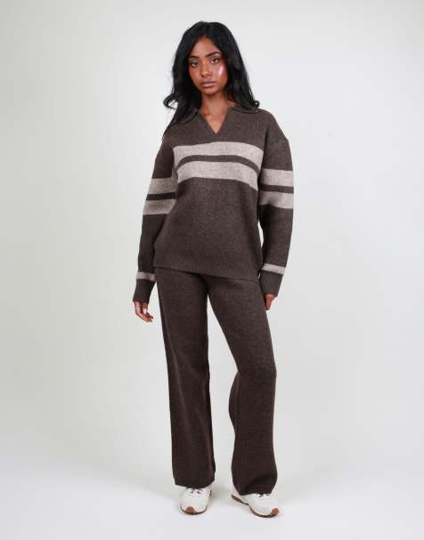 Simmi London Soft flared knit trouser in brown