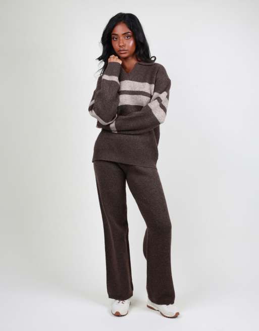 Simmi London Soft flared knit trouser in brown, 2 of 4