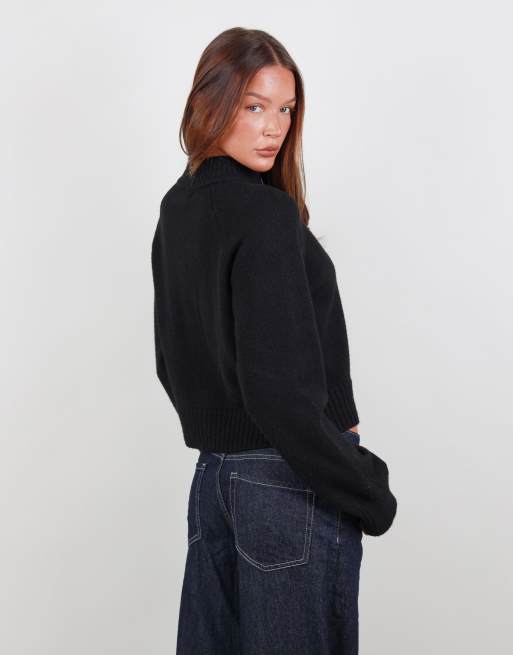Simmi London Soft funnel neck zip through in black, 3 of 4