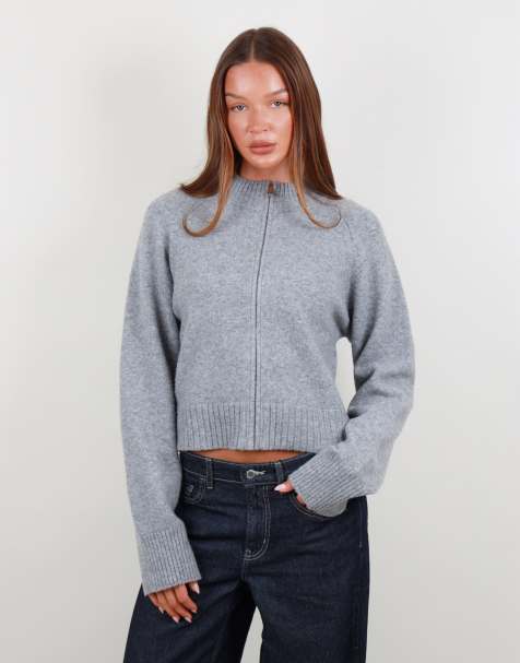 Simmi London Soft funnel neck zip through in grey - view 1