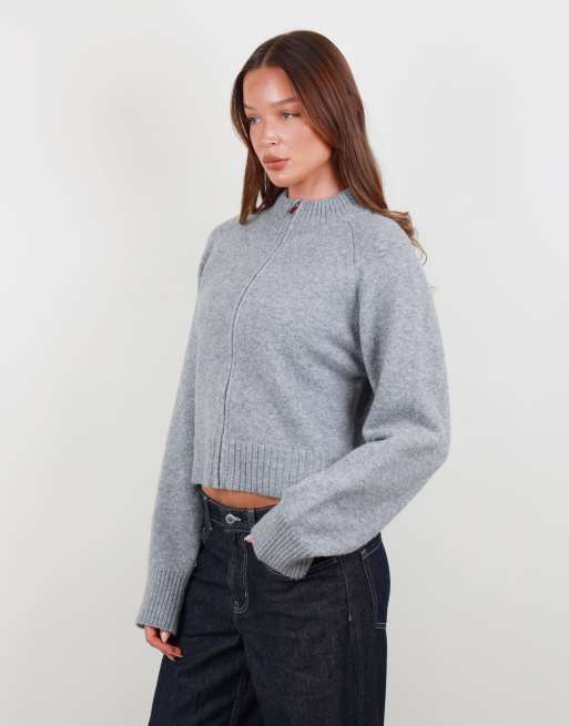 Simmi London Soft funnel neck zip through in grey, 3 of 4