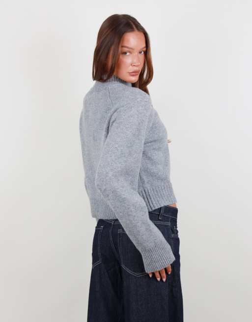 Simmi London Soft funnel neck zip through in grey, 4 of 4