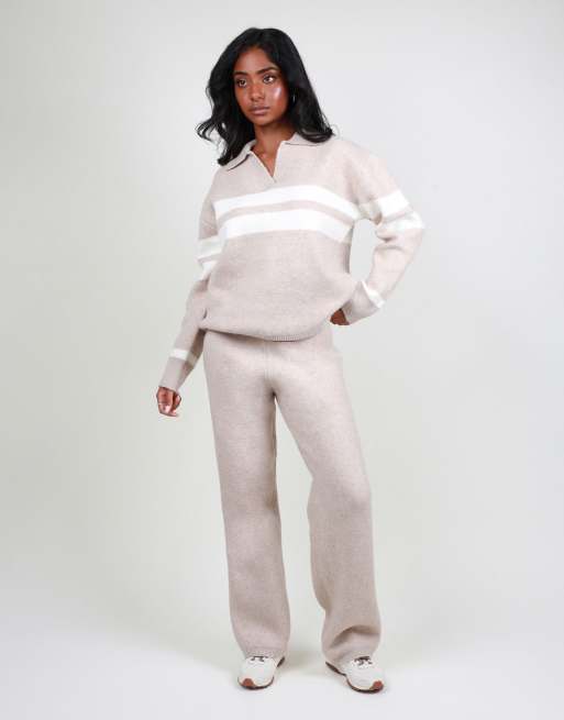 Simmi London Soft knit collar stripe jumper in oatmeal, 3 of 4