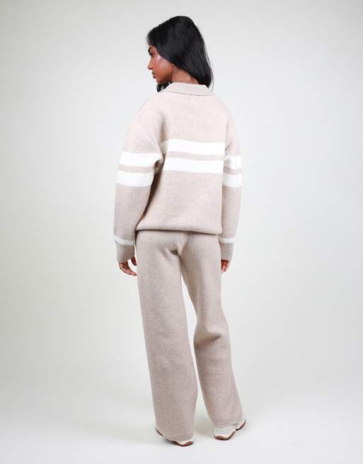 Simmi London Soft knit collar stripe jumper in oatmeal, 4 of 4