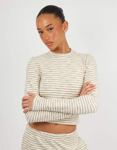Simmi London Soft stripe long sleeve top in cream - view 1