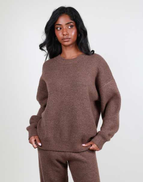 Simmi London Soft touch oversized crew neck in brown - view 1