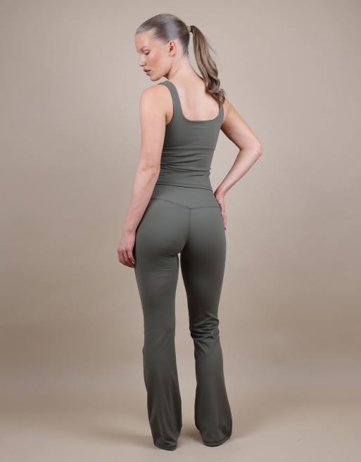Simmi London Soft touch ruched front flared leggings in olive, 2 of 4