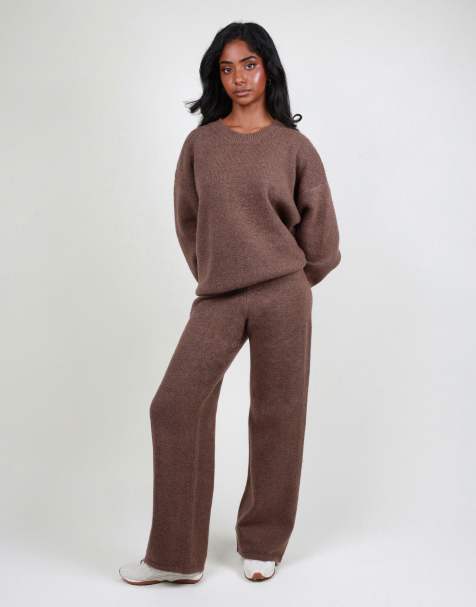 Simmi London Soft touch wide leg trouser in brown - view 1