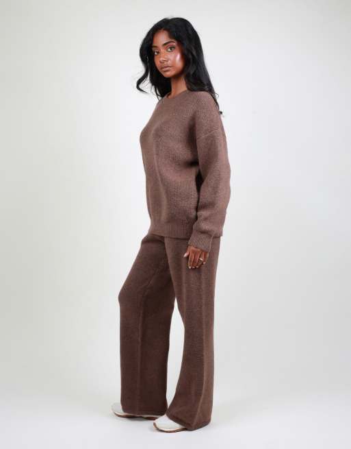 Simmi London Soft touch wide leg trouser in brown, 4 of 4