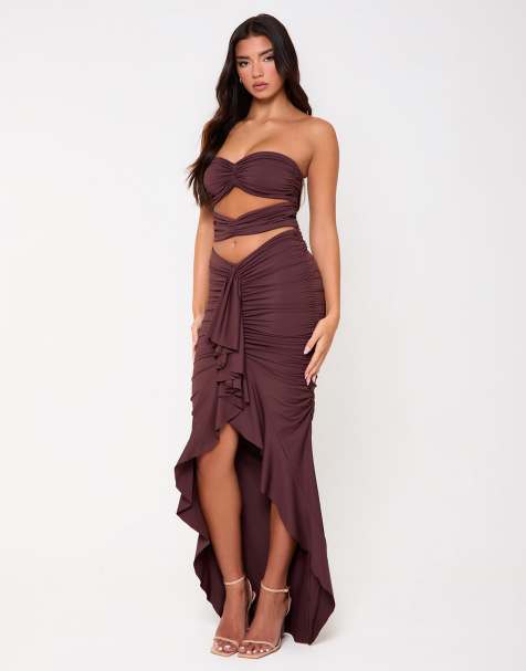 Simmi London Soho chocolate  ruched two piece set in chocolate - view 1